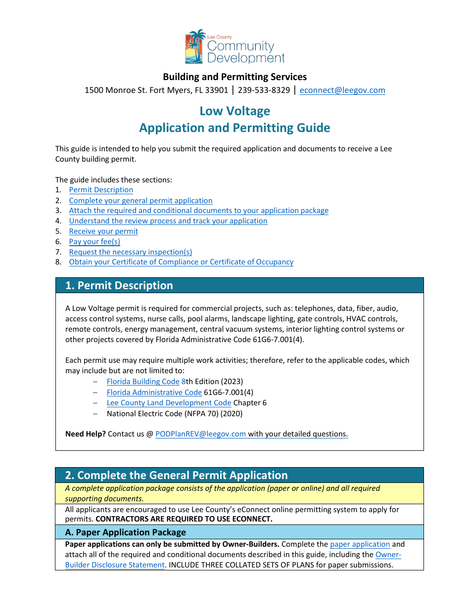 Lee County, Florida Low Voltage Application and Permitting Guide - Fill ...