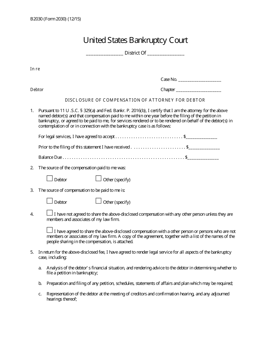 Form B2030 Disclosure of Compensation of Attorney for Debtor, Page 1