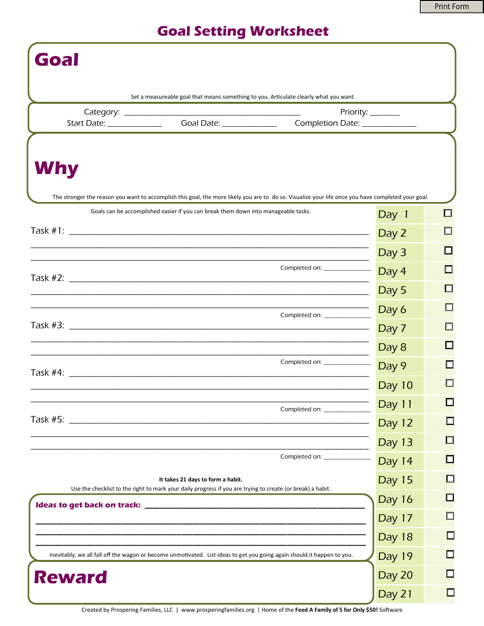 Goal Setting Worksheet Template Download Fillable PDF.