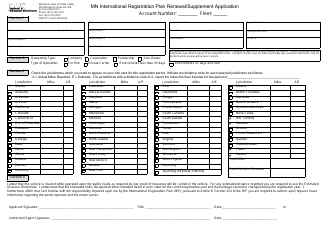 Mn International Registration Plan Renewal/Supplement Application - Minnesota