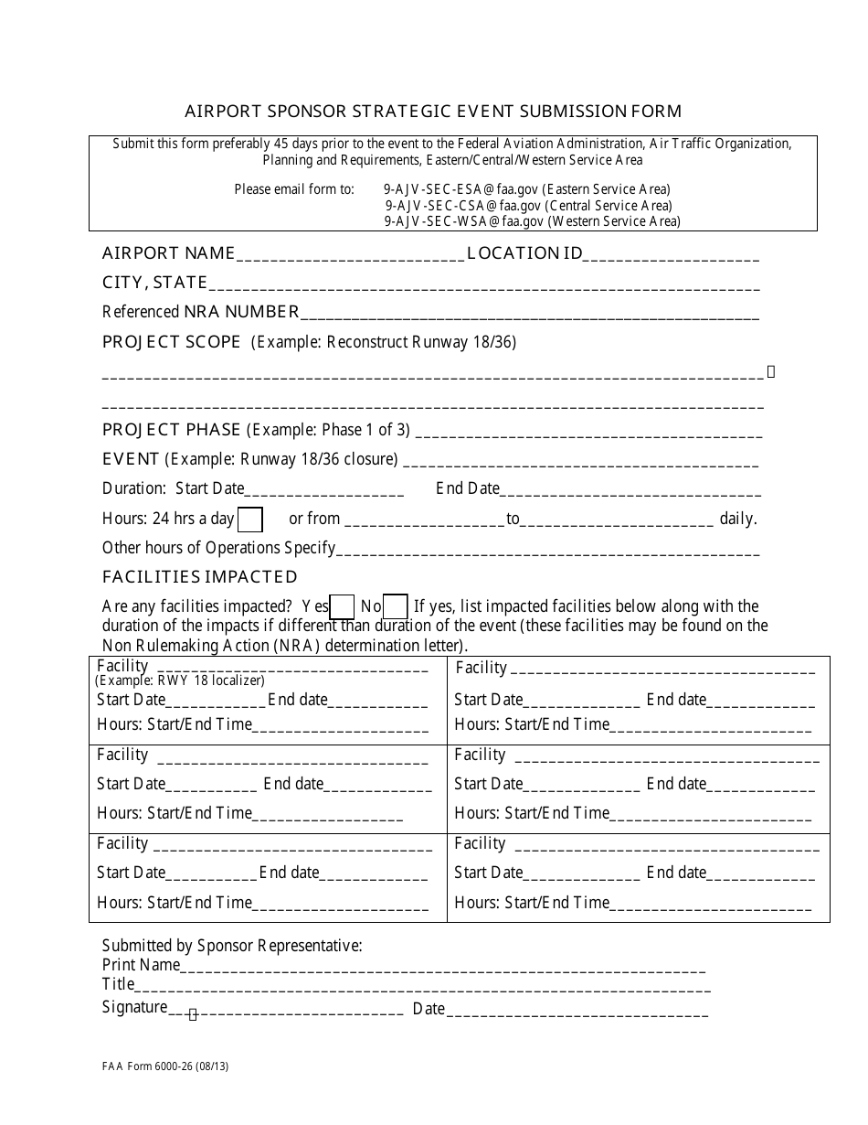 FAA Form 6000-26 Airport Sponsor Strategic Event Submission Form, Page 1