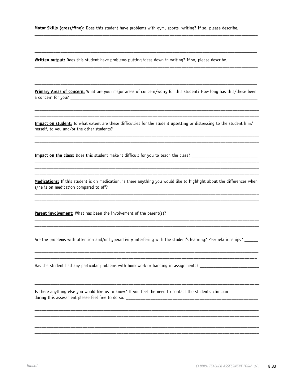 Caddra Teacher Assessment Form - Canadian Adhd Resource Alliance, Page 3
