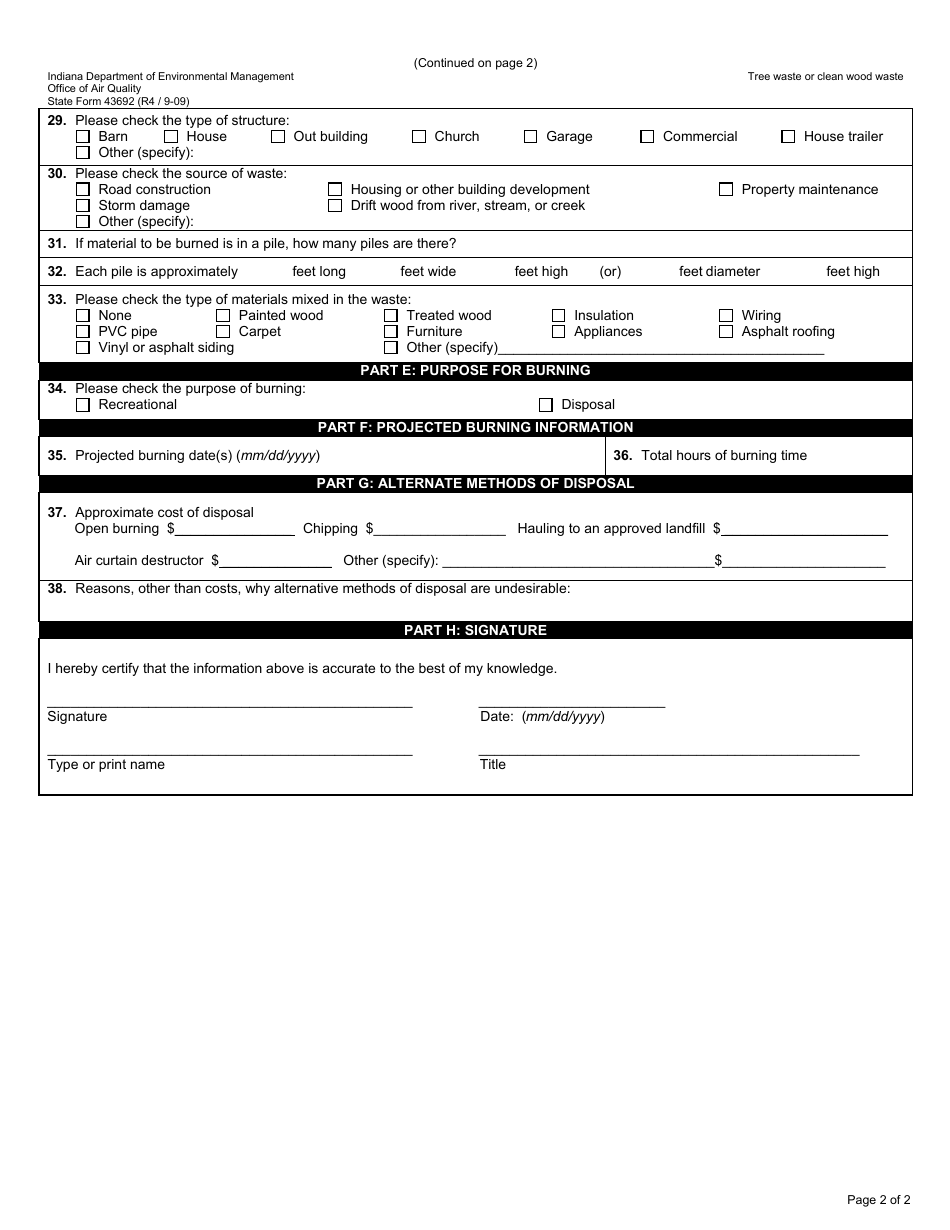 State Form 43692 Request for Variance From 326 Iac 4-1 Tree Waste or Clean Wood Waste - Indiana, Page 2