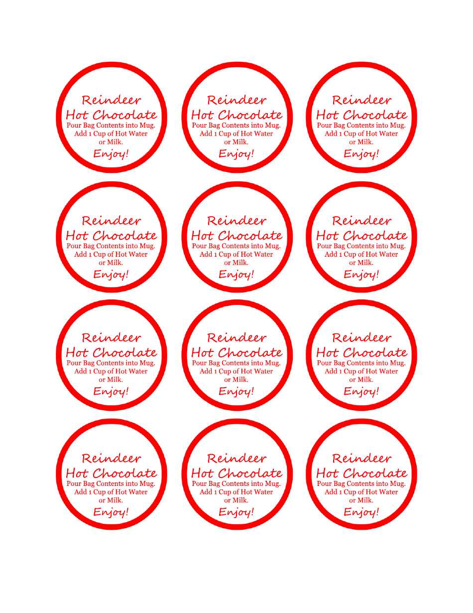 Reindeer Hot Chocolate Label Templates, Page 1