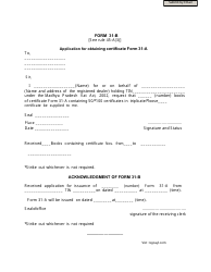Form 31-B &quot;Application for Obtaining Certificate Form 31-a&quot; - Madhya Pradesh, India