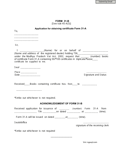 Form 31-B Application for Obtaining Certificate Form 31-a - Madhya Pradesh, India