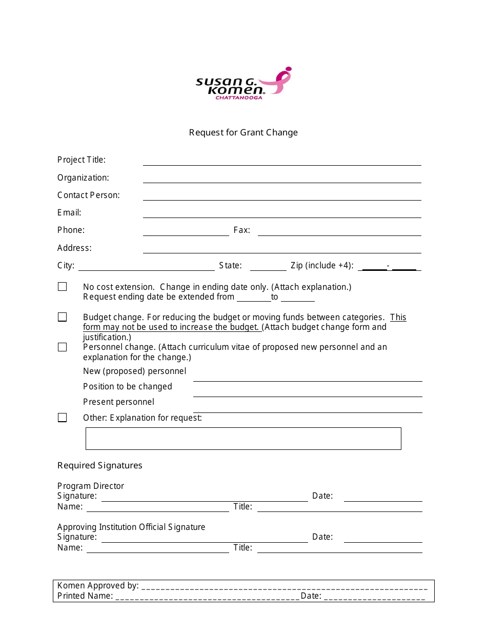 Request for Grant Change - Susan G. Komen Chattanooga Document