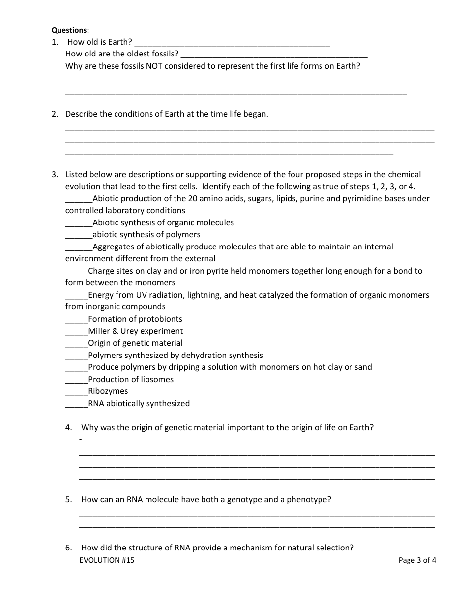 Origin of Life Worksheet - Unit 1 Part 11 Chapter 25, Mrs. Gallagher, Serrano High School, Page 3