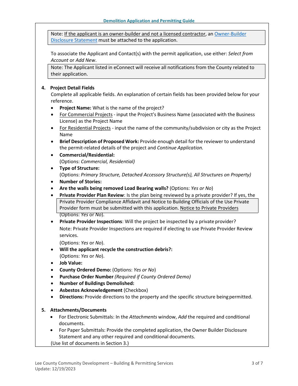 Demolition Application and Permitting Guide - Lee County, Florida, Page 3