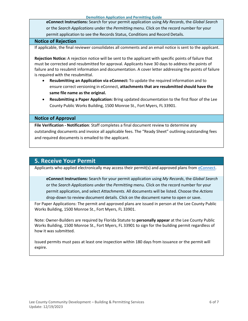 Demolition Application and Permitting Guide - Lee County, Florida, Page 6