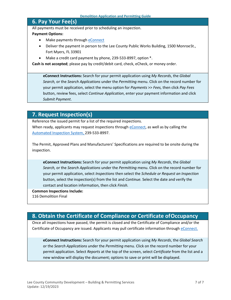 Demolition Application and Permitting Guide - Lee County, Florida, Page 7