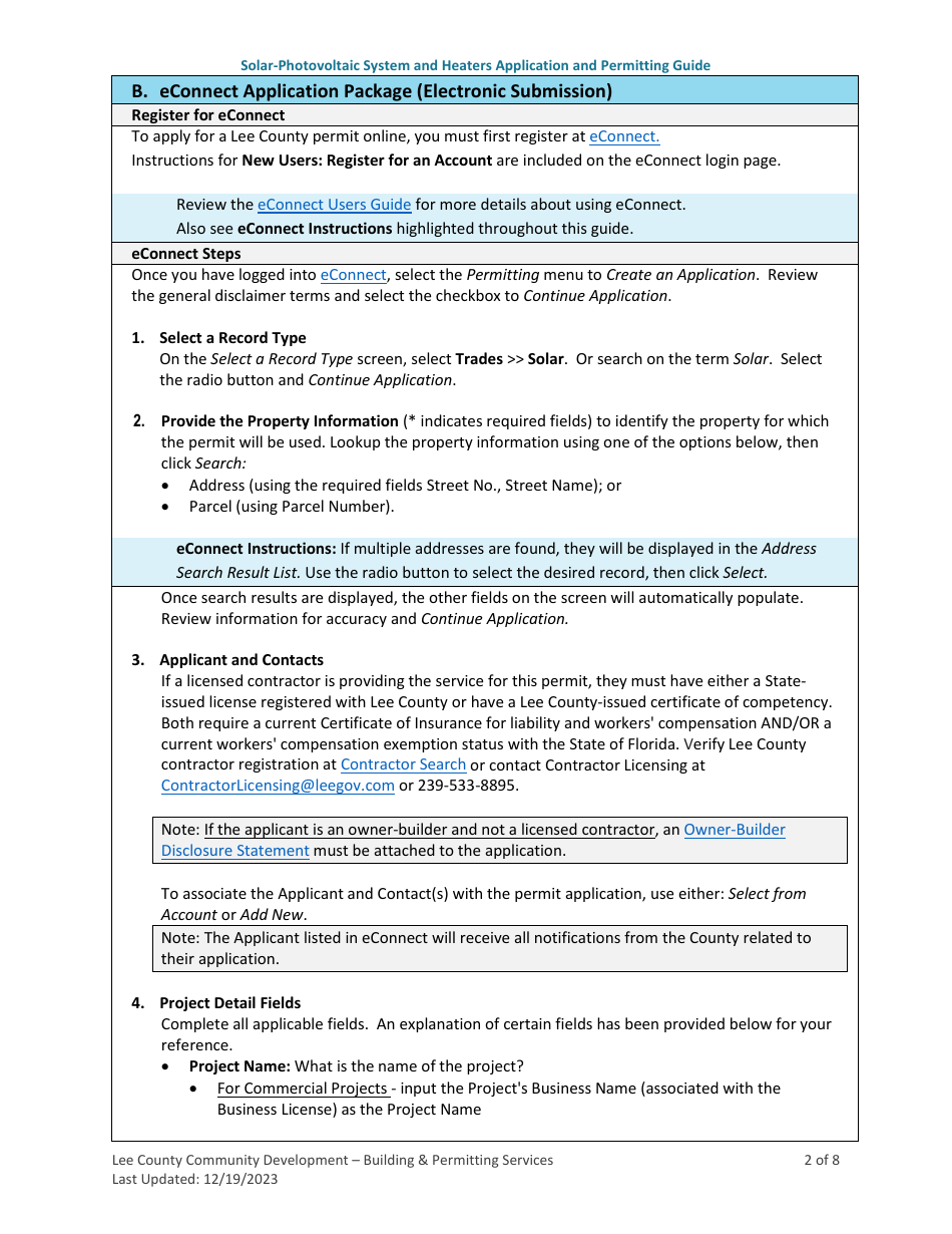 Solar-Photovoltaic System and Heaters Application and Permitting Guide - Lee County, Florida, Page 2