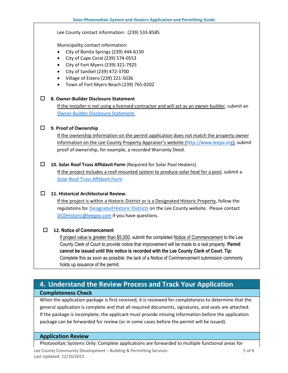 Solar-Photovoltaic System and Heaters Application and Permitting Guide - Lee County, Florida, Page 5