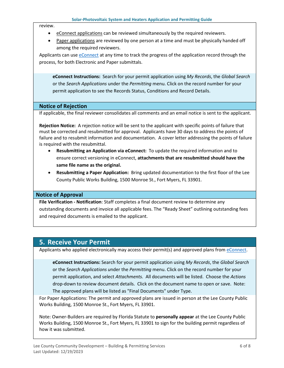 Solar-Photovoltaic System and Heaters Application and Permitting Guide - Lee County, Florida, Page 6