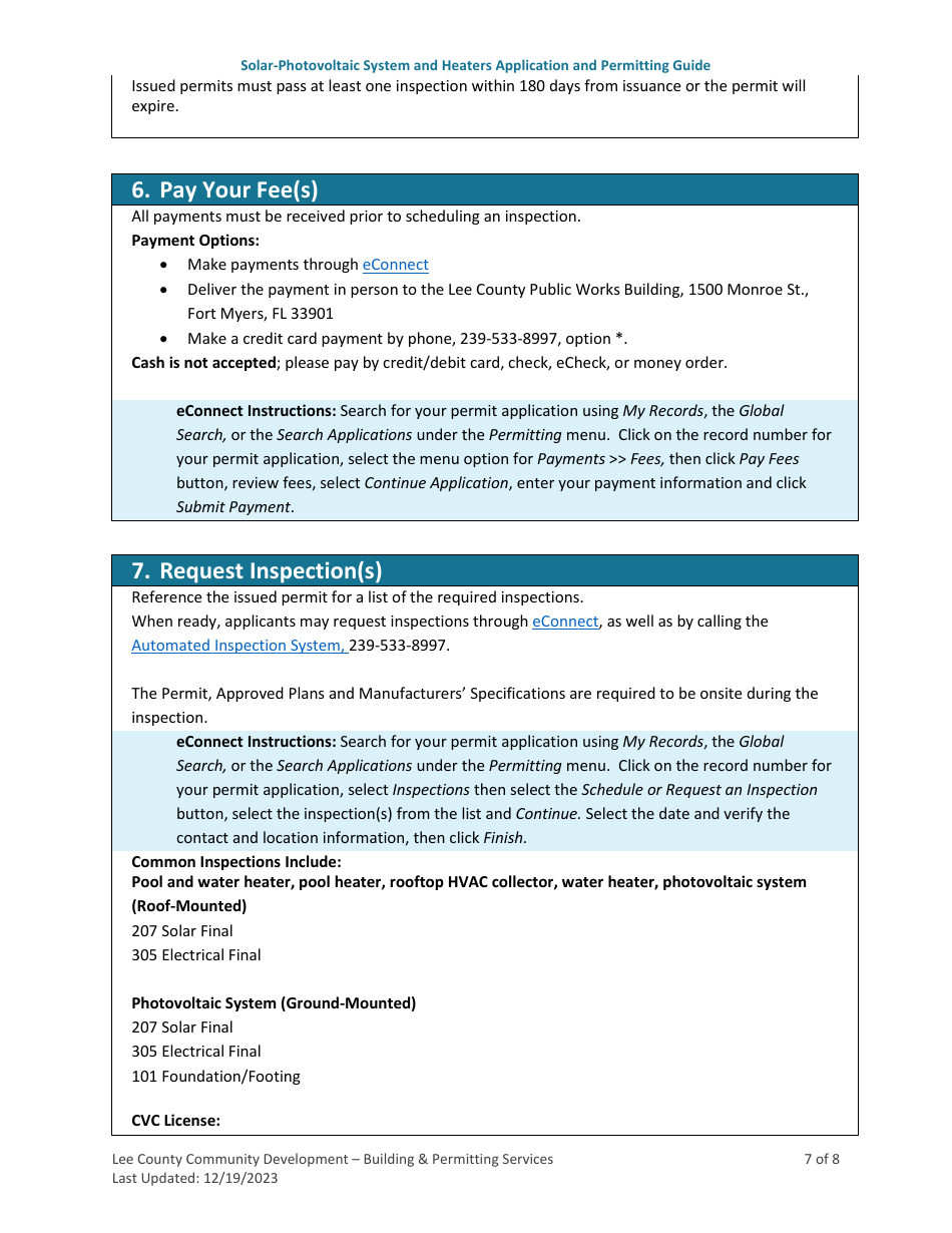 Solar-Photovoltaic System and Heaters Application and Permitting Guide - Lee County, Florida, Page 7