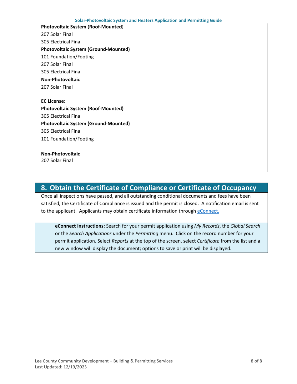 Solar-Photovoltaic System and Heaters Application and Permitting Guide - Lee County, Florida, Page 8