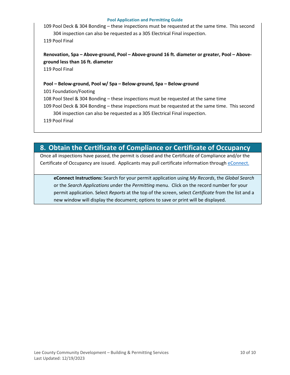 Pool (Residential and Commercial) Application and Permitting Guide - Lee County, Florida, Page 10