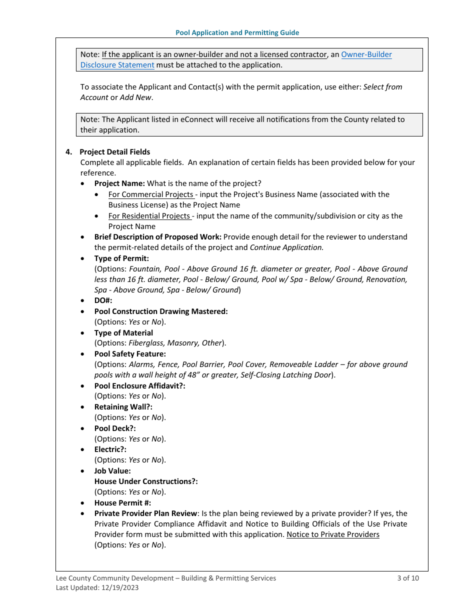 Pool (Residential and Commercial) Application and Permitting Guide - Lee County, Florida, Page 3