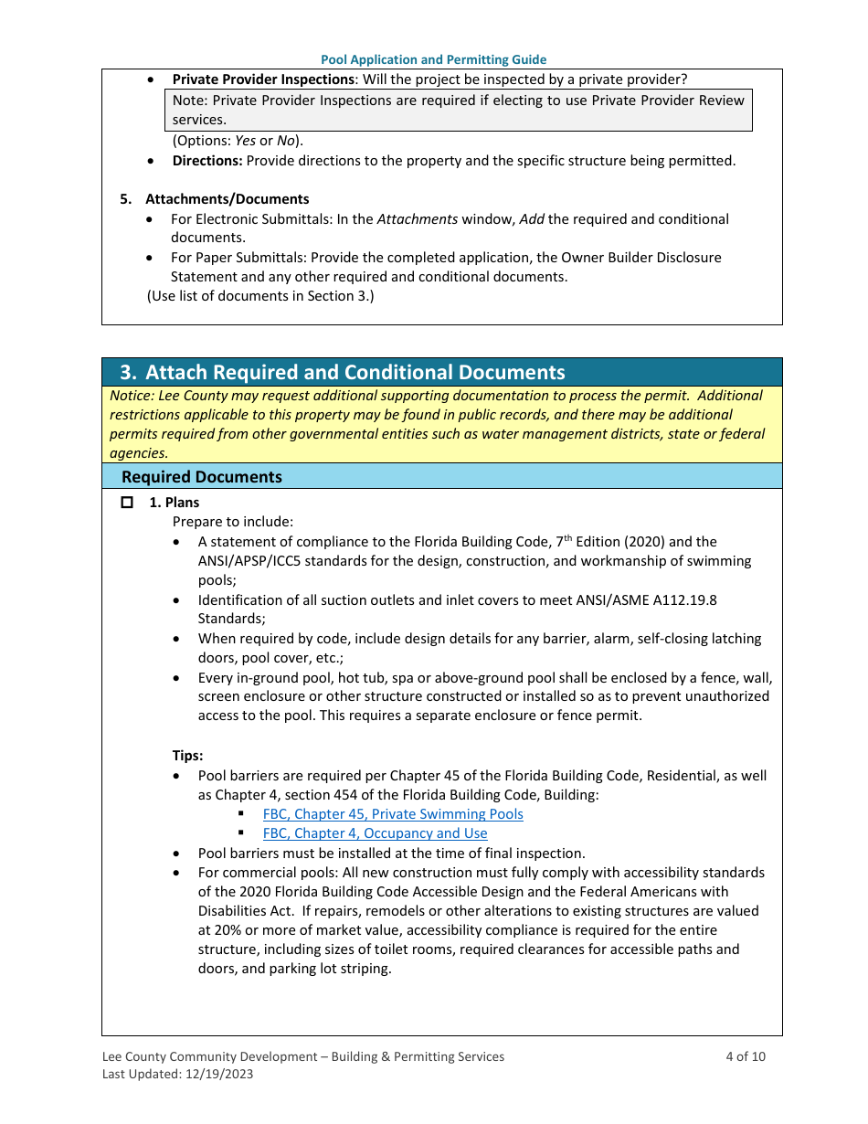 Pool (Residential and Commercial) Application and Permitting Guide - Lee County, Florida, Page 4