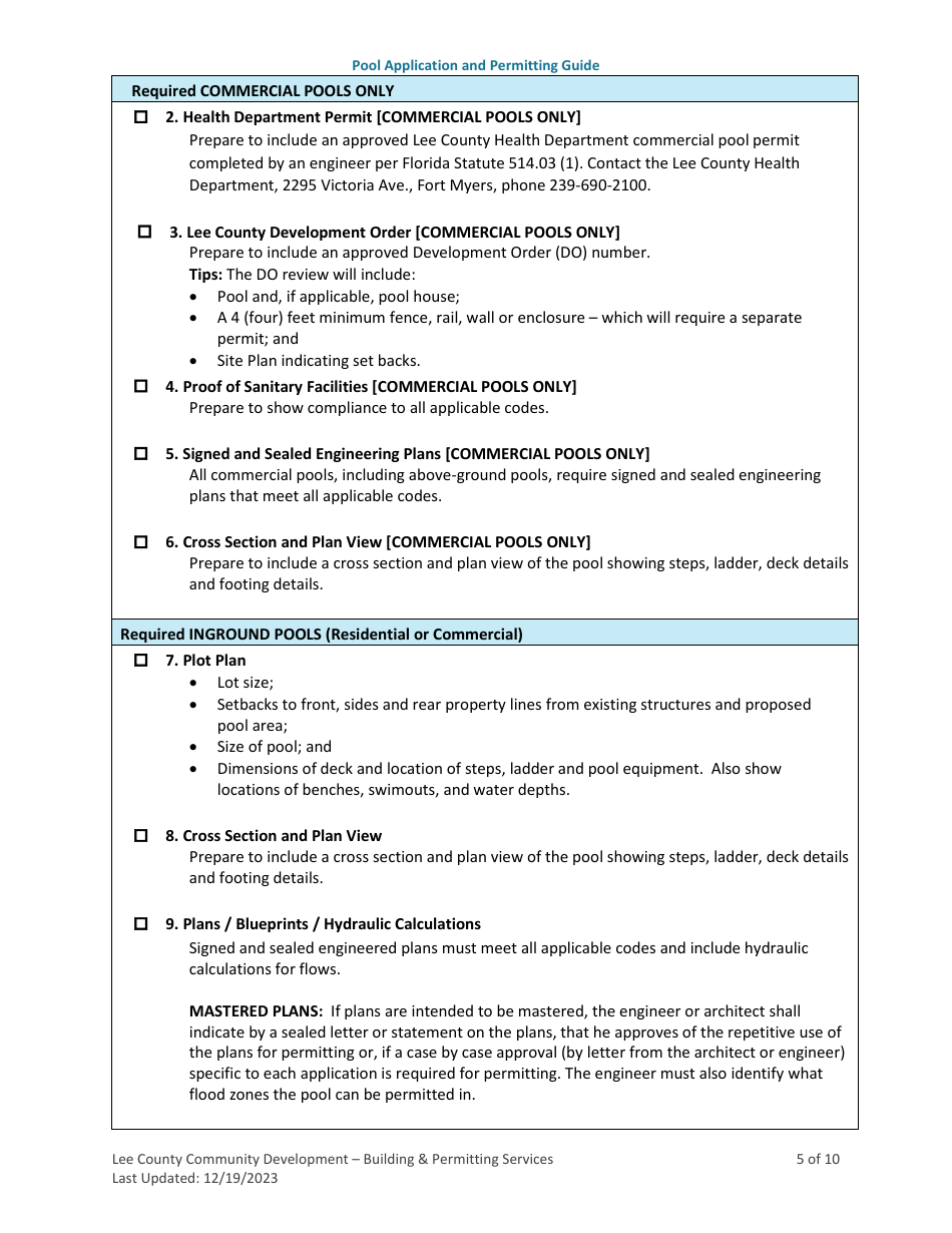 Pool (Residential and Commercial) Application and Permitting Guide - Lee County, Florida, Page 5