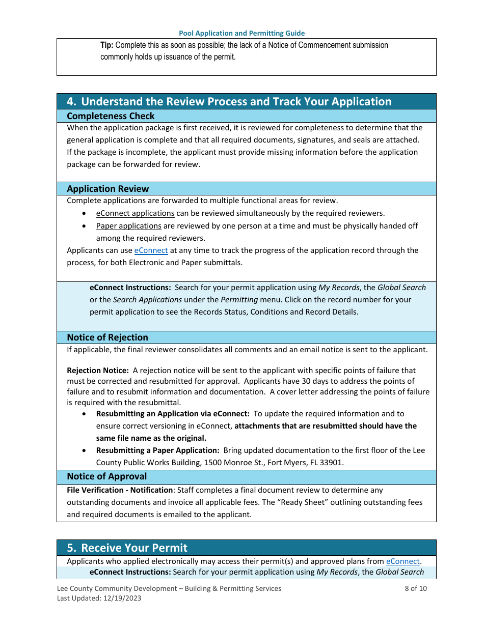 Pool (Residential and Commercial) Application and Permitting Guide - Lee County, Florida, Page 8
