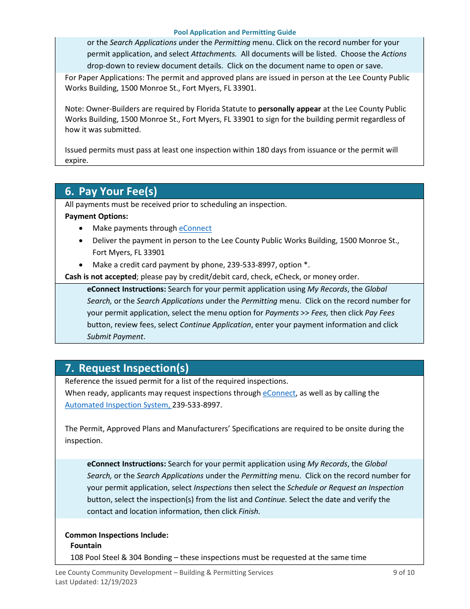 Pool (Residential and Commercial) Application and Permitting Guide - Lee County, Florida, Page 9