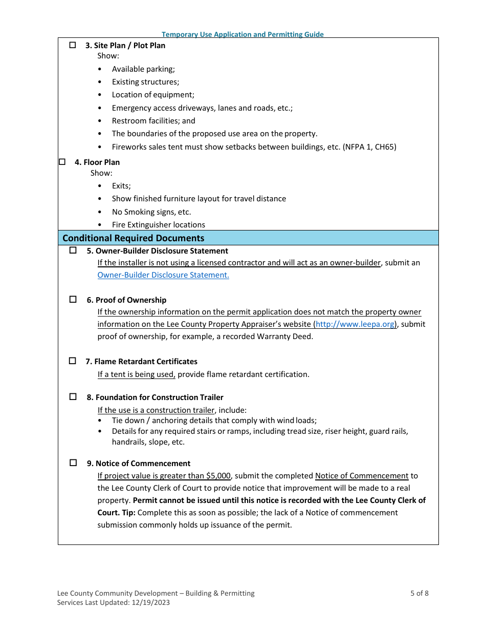 Temporary Use Application and Permitting Guide - Lee County, Florida, Page 5