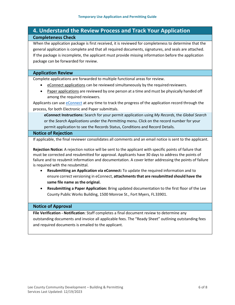 Temporary Use Application and Permitting Guide - Lee County, Florida, Page 6