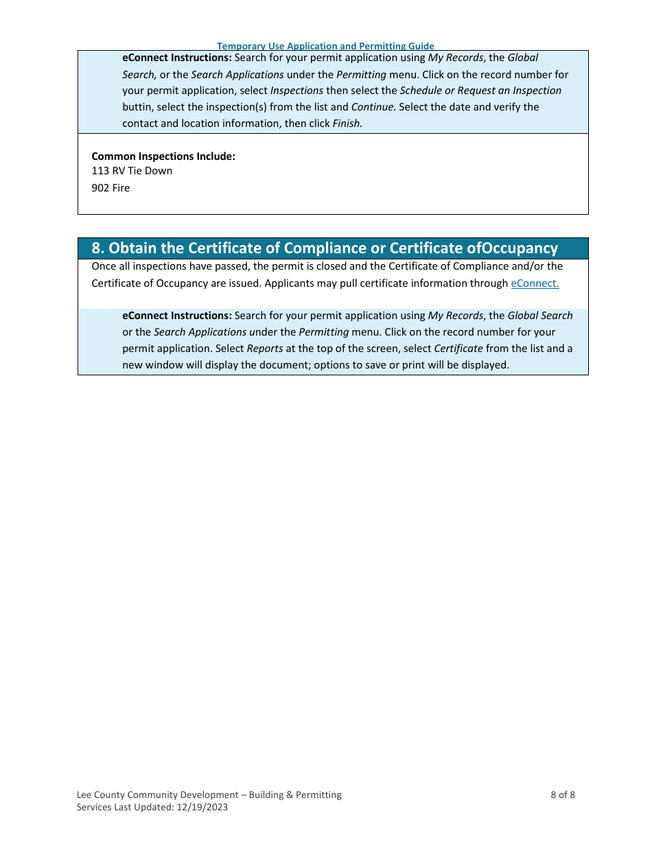 Temporary Use Application and Permitting Guide - Lee County, Florida, Page 8