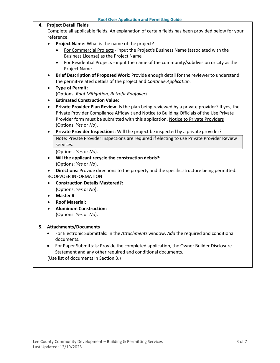 Roof Over Application and Permitting Guide - Lee County, Florida, Page 3