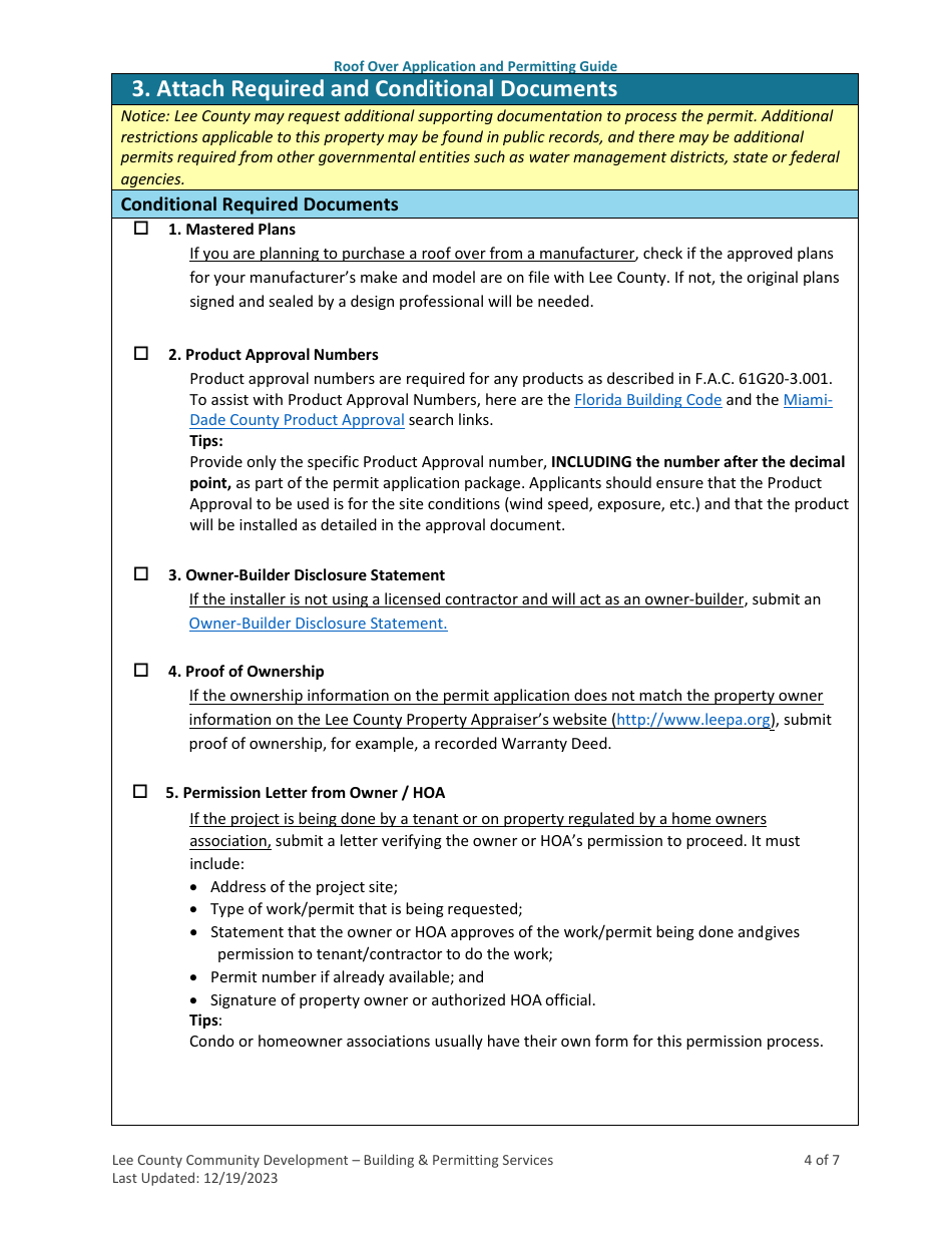 Roof Over Application and Permitting Guide - Lee County, Florida, Page 4