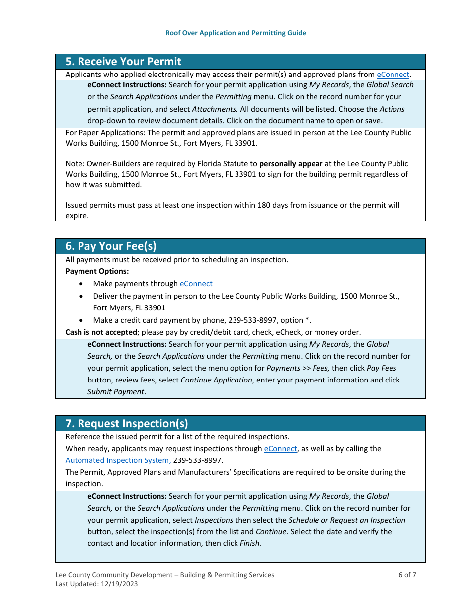 Roof Over Application and Permitting Guide - Lee County, Florida, Page 6
