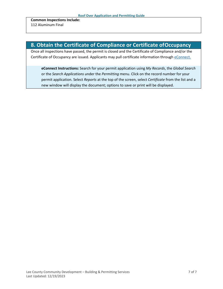 Roof Over Application and Permitting Guide - Lee County, Florida, Page 7