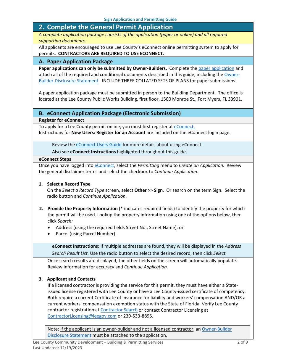 Sign Application and Permitting Guide - Lee County, Florida, Page 2