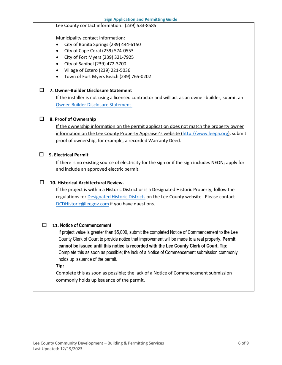 Sign Application and Permitting Guide - Lee County, Florida, Page 6