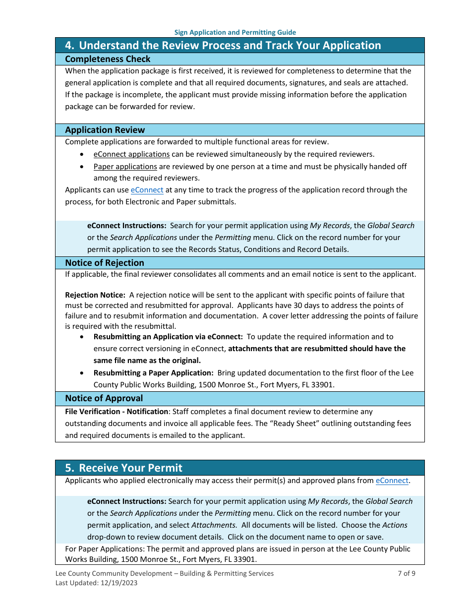Sign Application and Permitting Guide - Lee County, Florida, Page 7