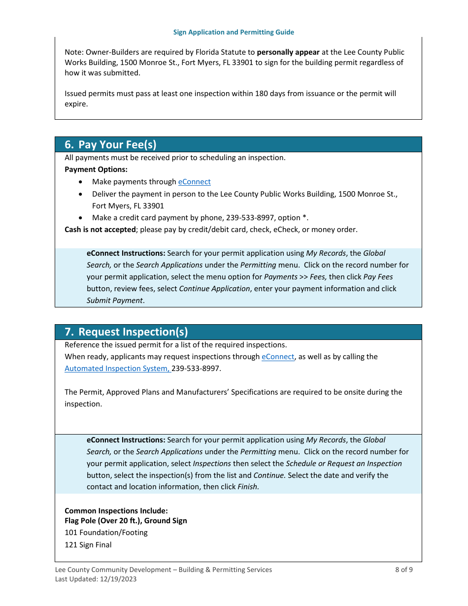 Sign Application and Permitting Guide - Lee County, Florida, Page 8
