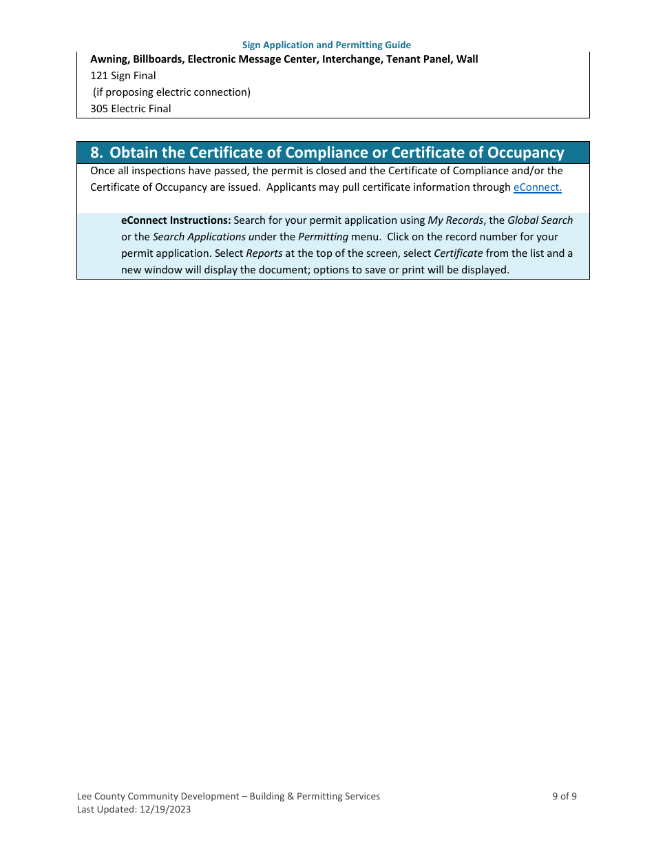 Sign Application and Permitting Guide - Lee County, Florida, Page 9