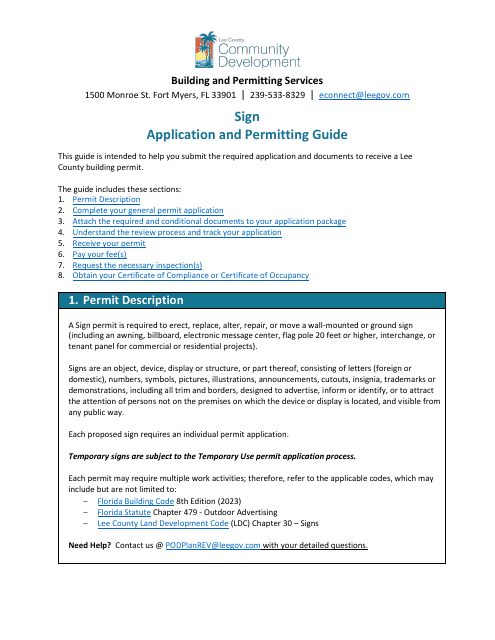 Sign Application and Permitting Guide - Lee County, Florida Download Pdf