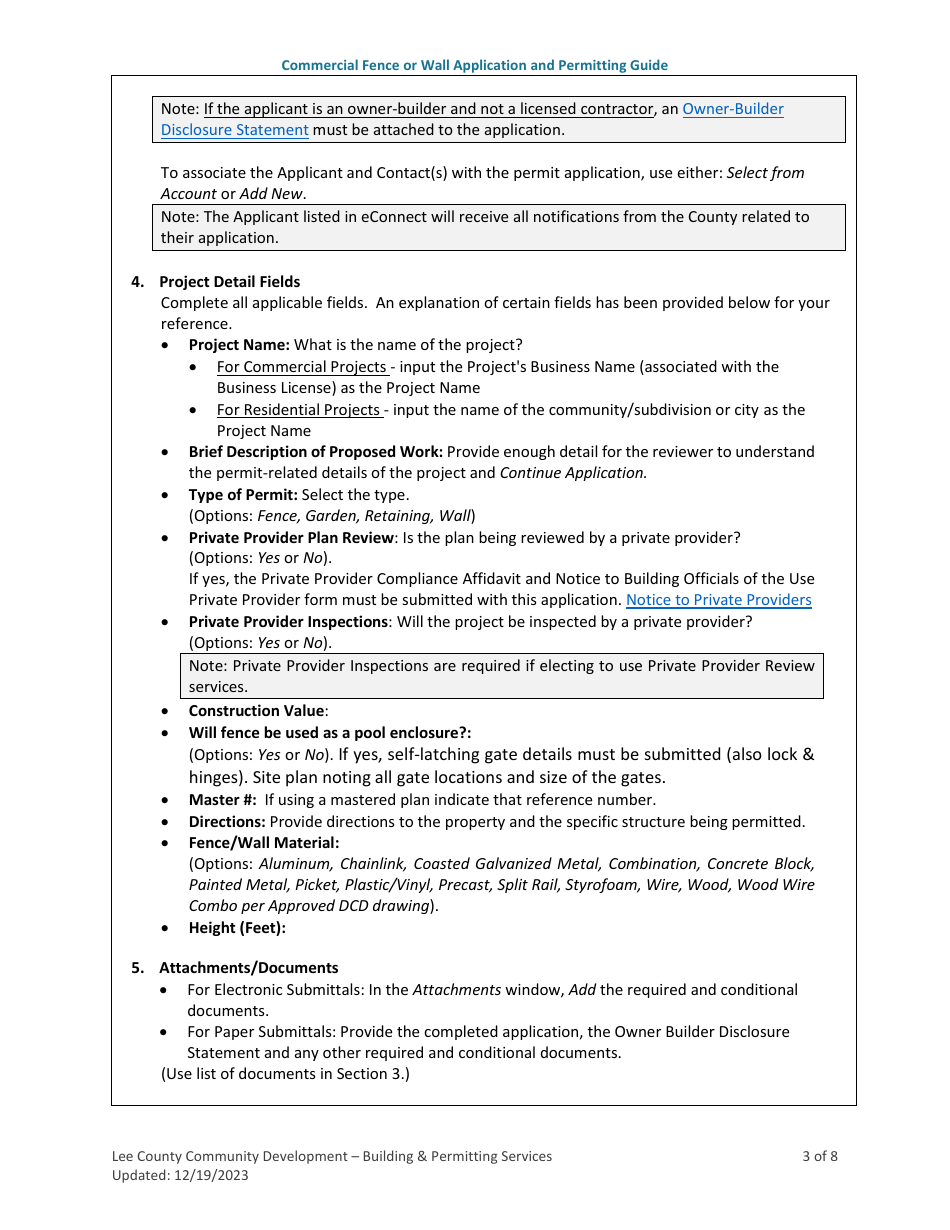 Commercial Fence or Wall Application and Permitting Guide - Lee County, Florida, Page 3