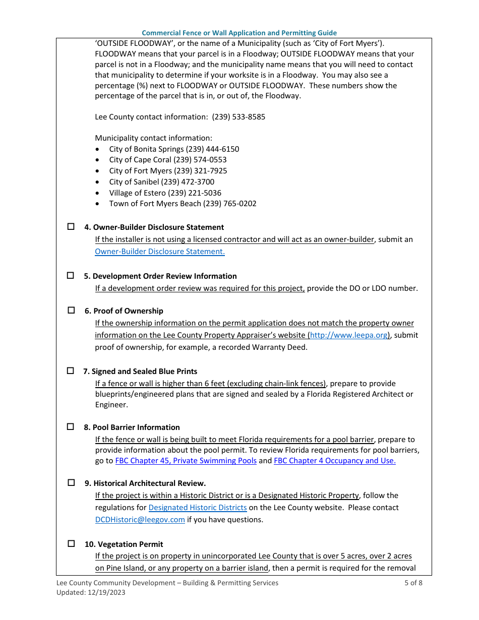 Commercial Fence or Wall Application and Permitting Guide - Lee County, Florida, Page 5