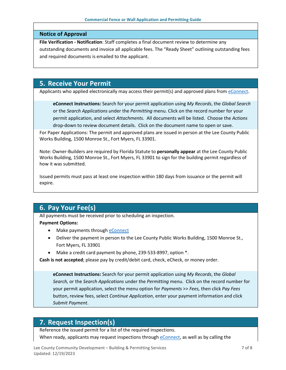 Commercial Fence or Wall Application and Permitting Guide - Lee County, Florida, Page 7