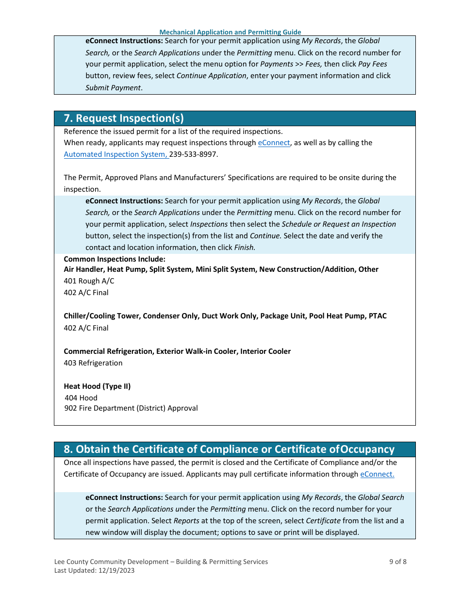 Mechanical Application and Permitting Guide - Lee County, Florida, Page 9