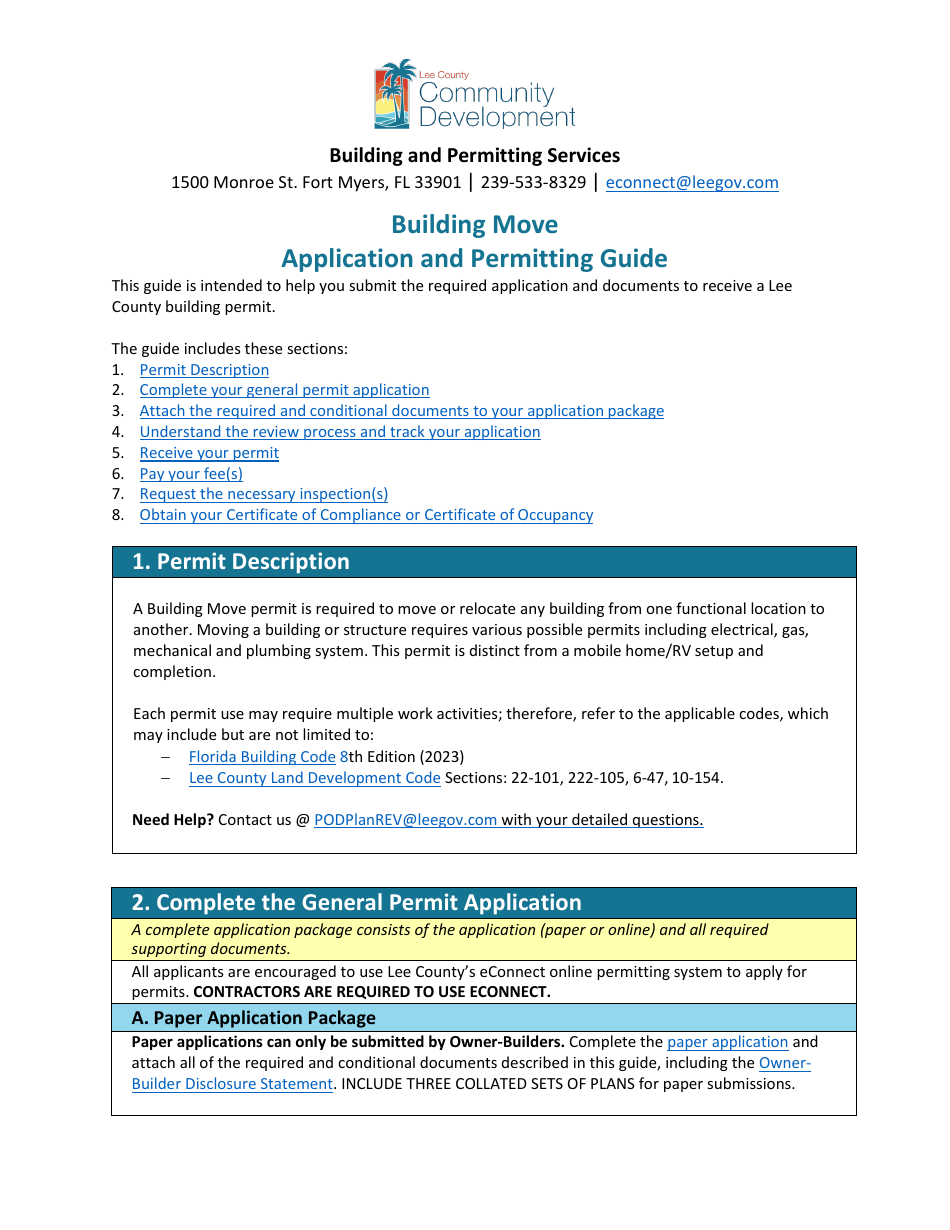 Lee County, Florida Building Move Application and Permitting Guide