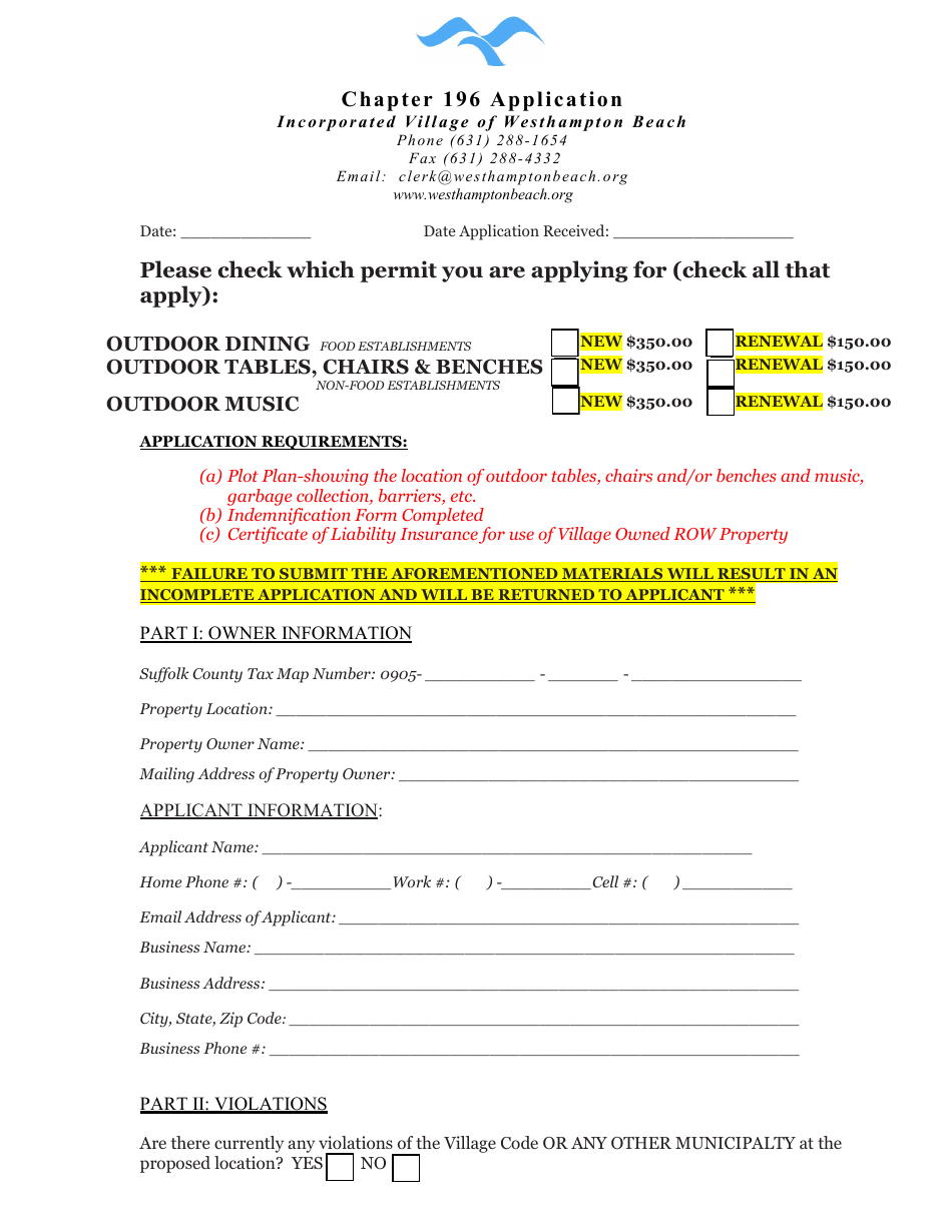 Outdoor Dining, Music, Tables / Chairs Application - Village of Westhampton Beach, New York, Page 1