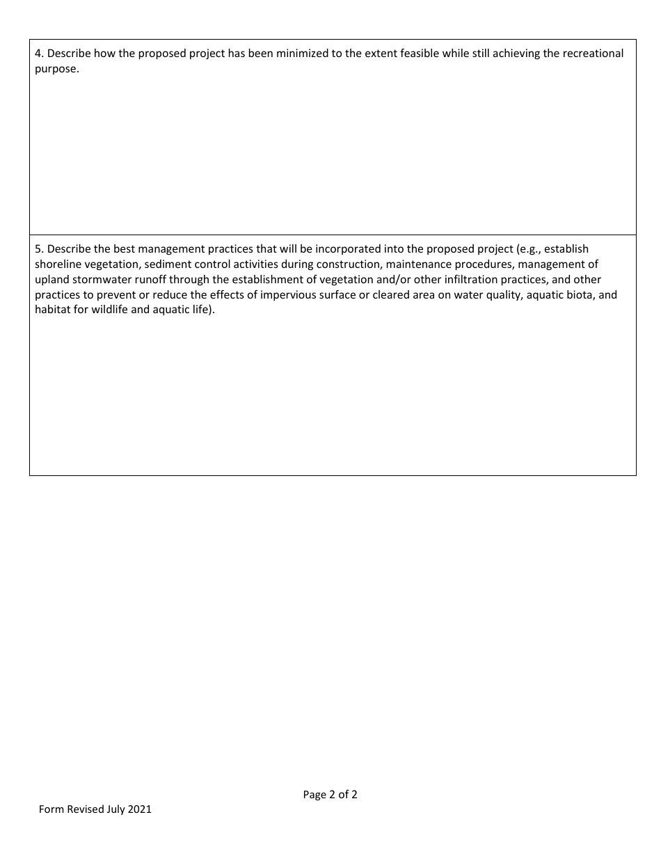 Shoreland Protection Permit Application Addendum - Public Recreation Areas - Vermont, Page 2