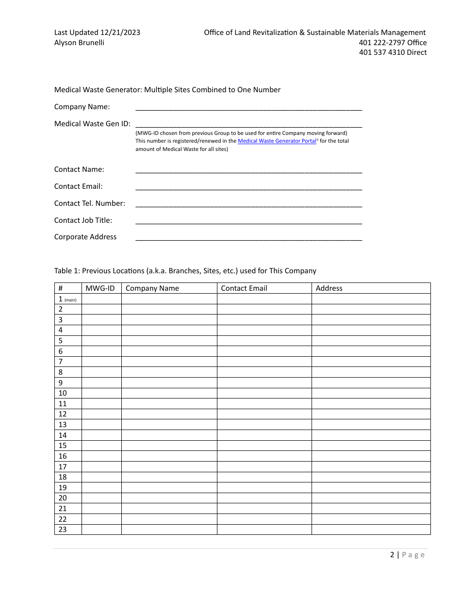 Form to Register Multiple Sites Under One Mwg-Id - Rhode Island, Page 2