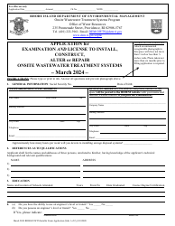 Application for Examination and License to Install, Construct, Alter or Repair Onsite Wastewater Treatment Systems - Rhode Island