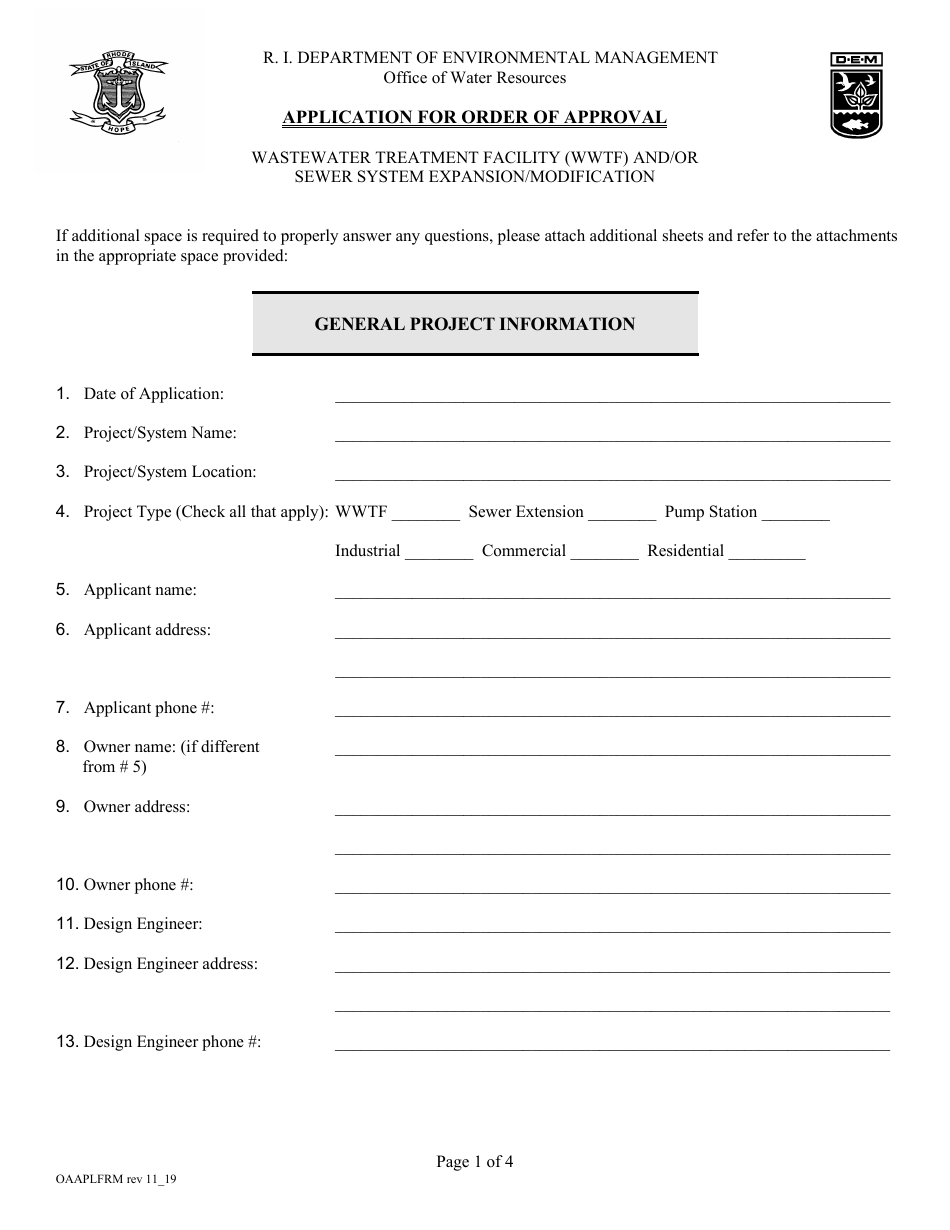 Application for Order of Approval - Wastewater Treatment Facility (Wwtf) and / or Sewer System Expansion / Modification - Rhode Island, Page 2