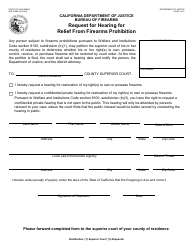 Form BOF4009E Request for Hearing for Relief From Firearms Prohibition - California
